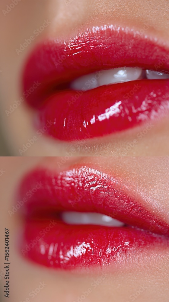 Obraz premium Glossy Red Lips Close-Up