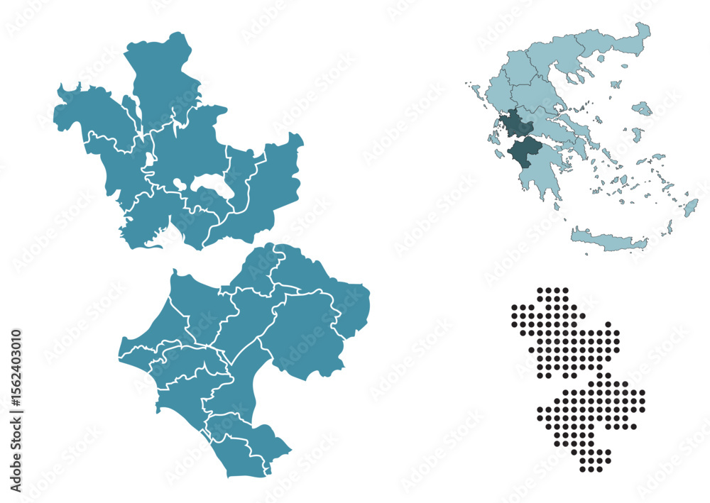 Fototapeta premium Set maps of Western Greece Region