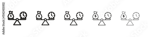 Time and money compare scale icon isolated silhouette on white background. Vector illustration.