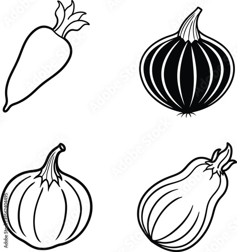 Set of fresh onions and vegetables isolated on white background vector illustration