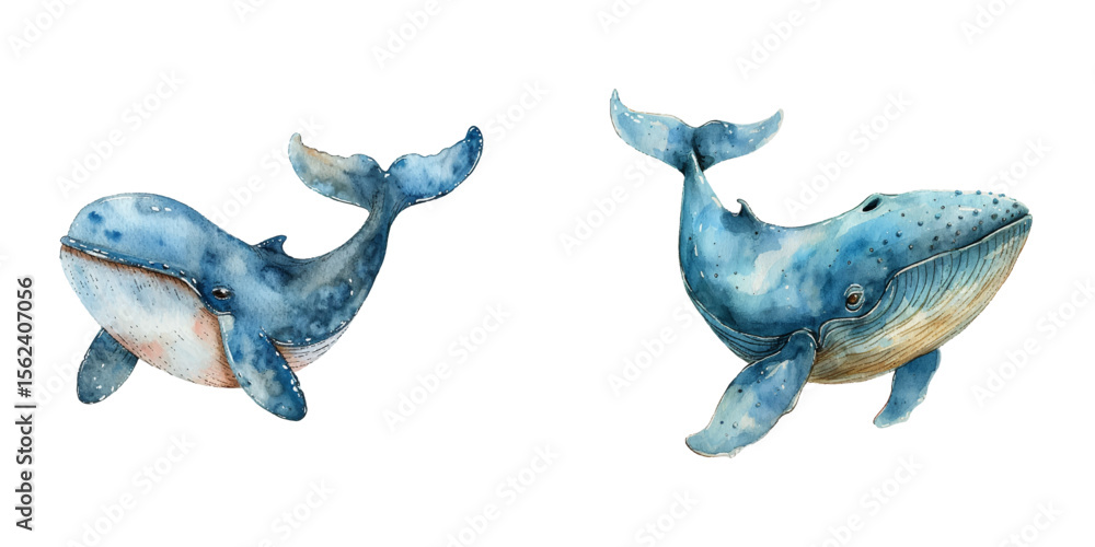 Fototapeta premium cute blue whale watercolor vector illustration