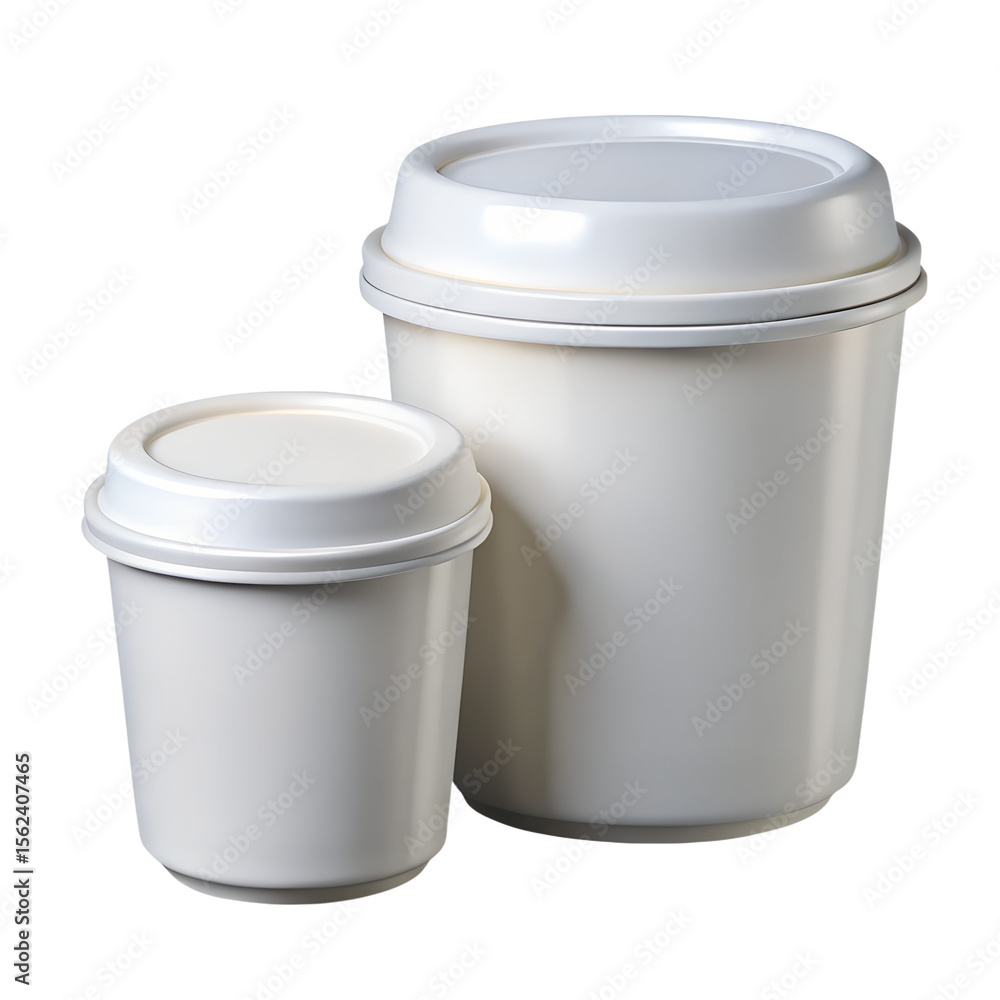 Two white disposable coffee cups with lids isolated on transparent background Two white disposable coffee cups with lids isolated on transparent background