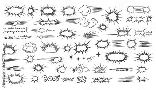 Comic book elements collection various speech bubbles and explosion effects with retro design and modern appearance for graphic design projects