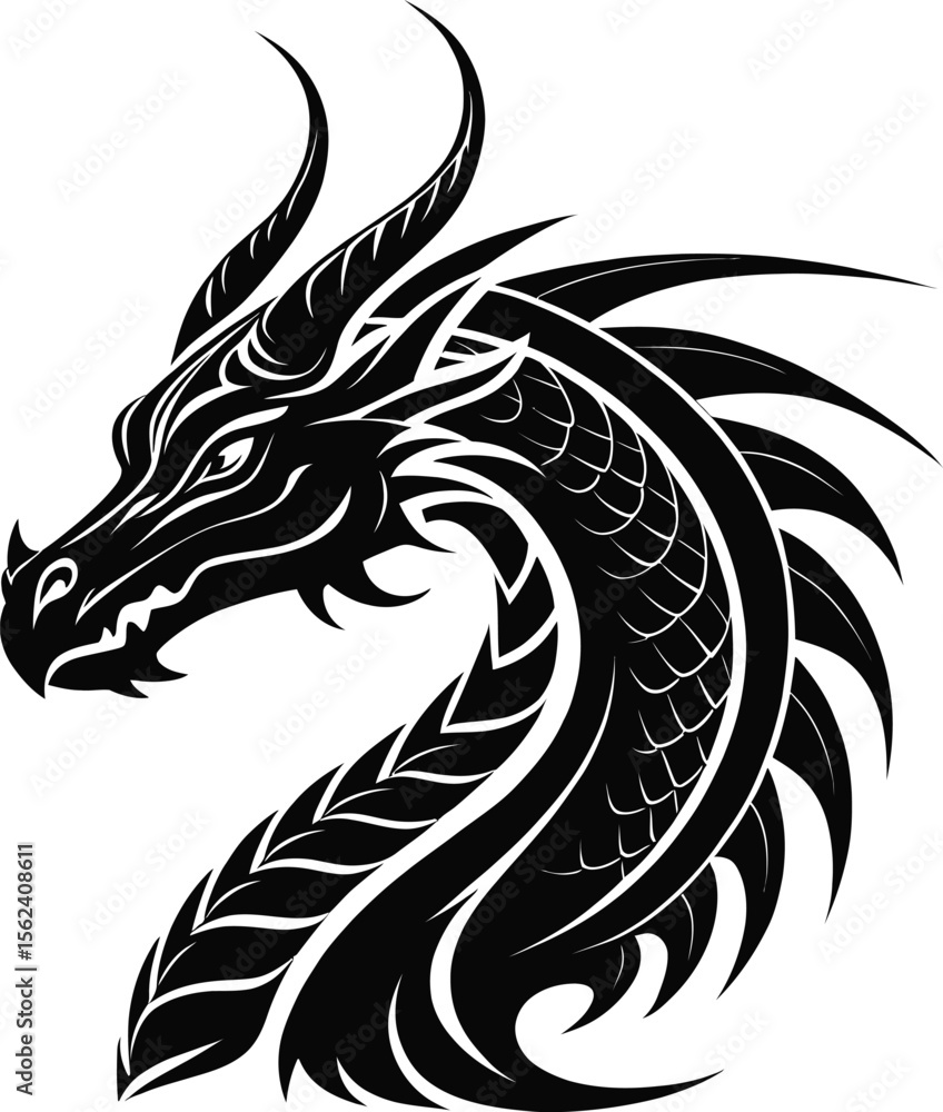 Obraz premium Majestic Dragon Head Illustration Tribal Style Vector Art