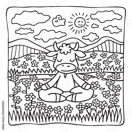 Cozy Cow Moments – Cute and Easy Coloring Page for Adults and Teens | Farm Animal Line Art for Relaxation, cow coloring page, cute, farm animal, easy, adult coloring, line art | Print