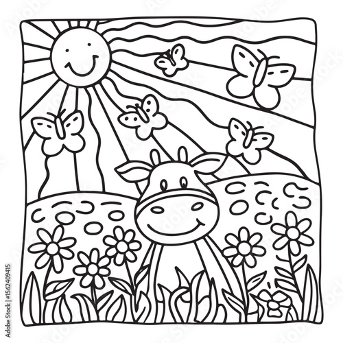 Cozy Cow Moments – Cute and Easy Coloring Page for Adults and Teens | Farm Animal Line Art for Relaxation, cow coloring page, cute, farm animal, easy, adult coloring, line art | Print