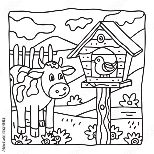 Cozy Cow Moments – Cute and Easy Coloring Page for Adults and Teens | Farm Animal Line Art for Relaxation, cow coloring page, cute, farm animal, easy, adult coloring, line art | Print