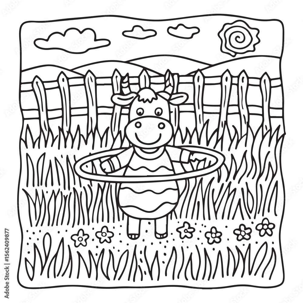 Obraz premium Cozy Cow Moments – Cute and Easy Coloring Page for Adults and Teens | Farm Animal Line Art for Relaxation, cow coloring page, cute, farm animal, easy, adult coloring, line art | Print
