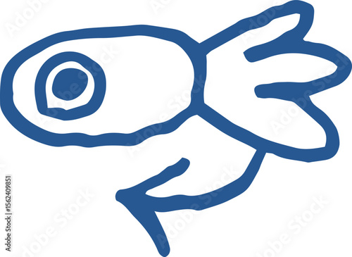 Illustration of a Fish shape fishing lure, Line art. Outline fishing bait with hook, whimsical doodle drawing, vector