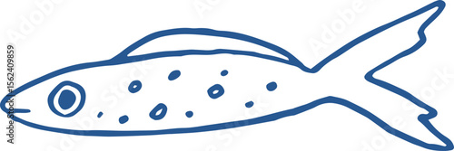 Illustration of a Sardine Fish Line art. Outline mackerel whimsical doodle drawing, vector