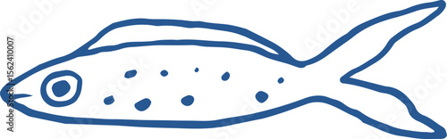 Illustration of a Sardine Fish Line art. Outline mackerel whimsical doodle drawing, vector