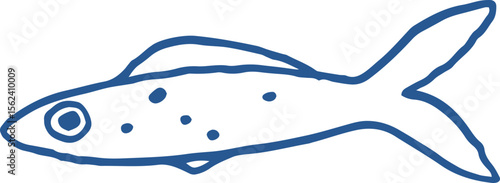 Illustration of a Sardine Fish Line art. Outline mackerel whimsical doodle drawing, vector