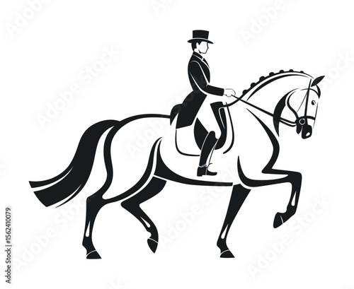 Elegant Equestrian Silhouette of a Horse and Rider in Dressage Position