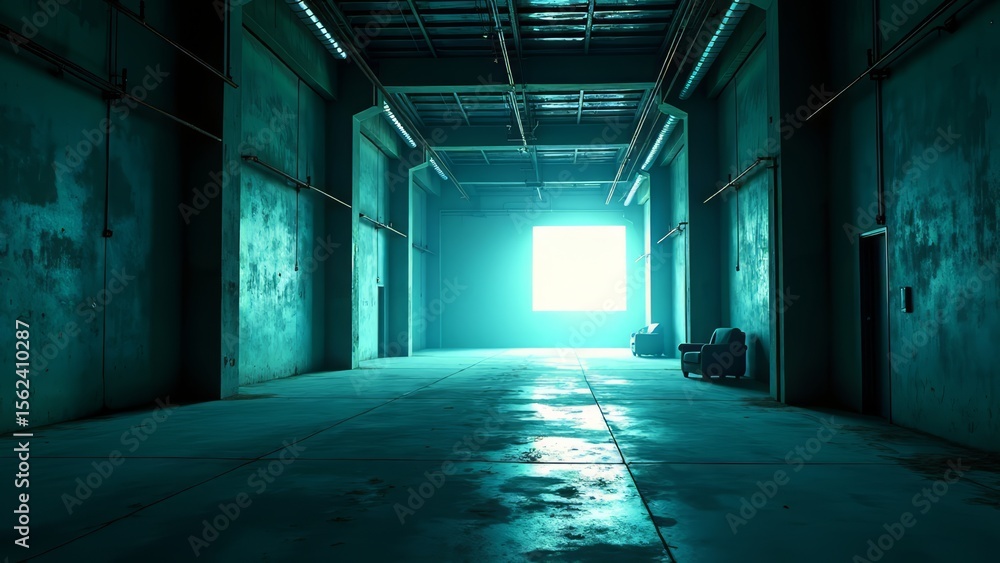 Fototapeta premium Hacked reality in abandoned warehouse interface