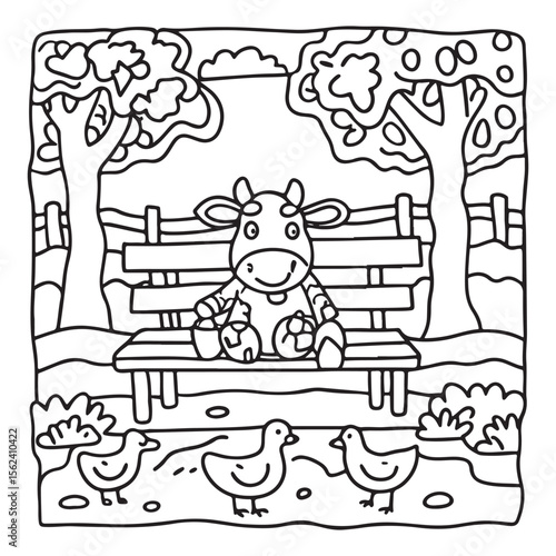 Cozy Cow Moments – Cute and Easy Coloring Page for Adults and Teens | Farm Animal Line Art for Relaxation, cow coloring page, cute, farm animal, easy, adult coloring, line art | Print