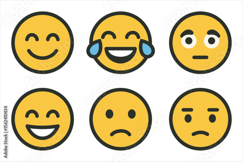 Set of expressive emoji faces featuring different emotions
