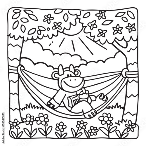 Cozy Cow Moments – Cute and Easy Coloring Page for Adults and Teens | Farm Animal Line Art for Relaxation, cow coloring page, cute, farm animal, easy, adult coloring, line art | Print