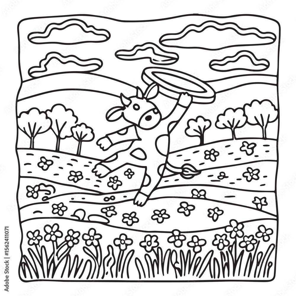 Fototapeta premium Cozy Cow Moments – Cute and Easy Coloring Page for Adults and Teens | Farm Animal Line Art for Relaxation, cow coloring page, cute, farm animal, easy, adult coloring, line art | Print