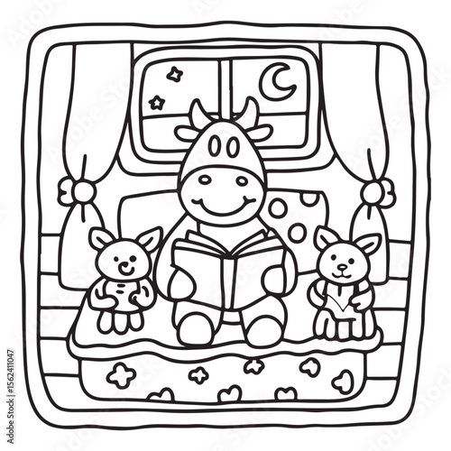 Cozy Cow Moments – Cute and Easy Coloring Page for Adults and Teens | Farm Animal Line Art for Relaxation, cow coloring page, cute, farm animal, easy, adult coloring, line art | Print