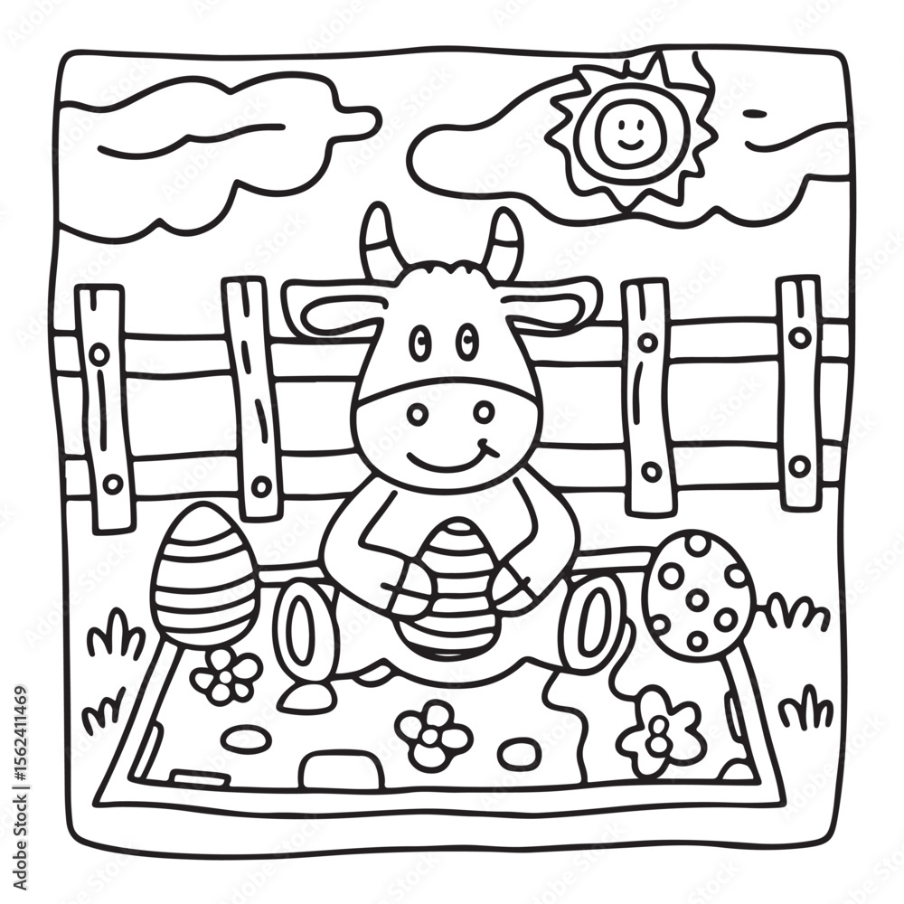 Fototapeta premium Cozy Cow Moments – Cute and Easy Coloring Page for Adults and Teens | Farm Animal Line Art for Relaxation, cow coloring page, cute, farm animal, easy, adult coloring, line art | Print