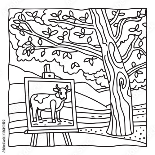 Cozy Cow Moments – Cute and Easy Coloring Page for Adults and Teens | Farm Animal Line Art for Relaxation, cow coloring page, cute, farm animal, easy, adult coloring, line art | Print