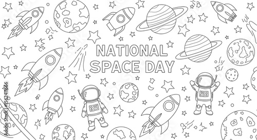 Wallpaper Mural National space day illustration with astronauts rockets planets and stars isolated on transparent background Torontodigital.ca