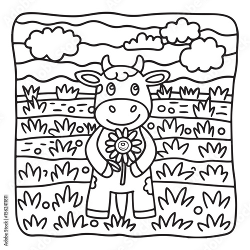 Cozy Cow Moments – Cute and Easy Coloring Page for Adults and Teens | Farm Animal Line Art for Relaxation, cow coloring page, cute, farm animal, easy, adult coloring, line art | Print