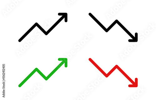 Trend or Green upward and red downward arrows representing growth decline financial trend market movement business success loss investment economics strategy direction change