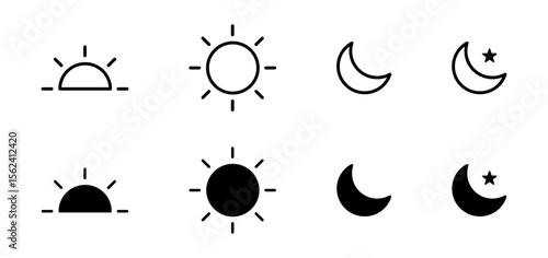 Sun moon sunrise and night variations representing day night cycle time nature weather light darkness astronomy celestial energy rhythm balance environment