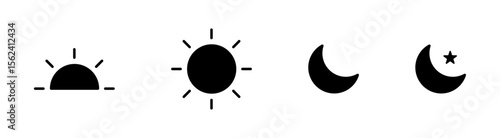 Sun moon sunrise and night variations representing day night cycle time nature weather light darkness astronomy celestial energy rhythm balance environment