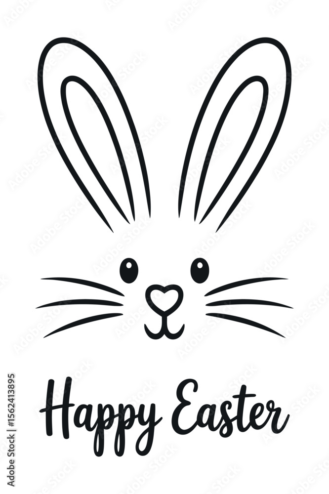 Obraz premium Cute Black and White Easter Bunny Face with Happy Easter Text