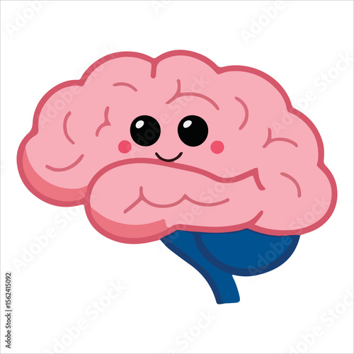 Kawaii happy brain character cartoon style. Playful vector illustration of healthy mind concept, perfect for mental wellness campaigns and psychology themes.