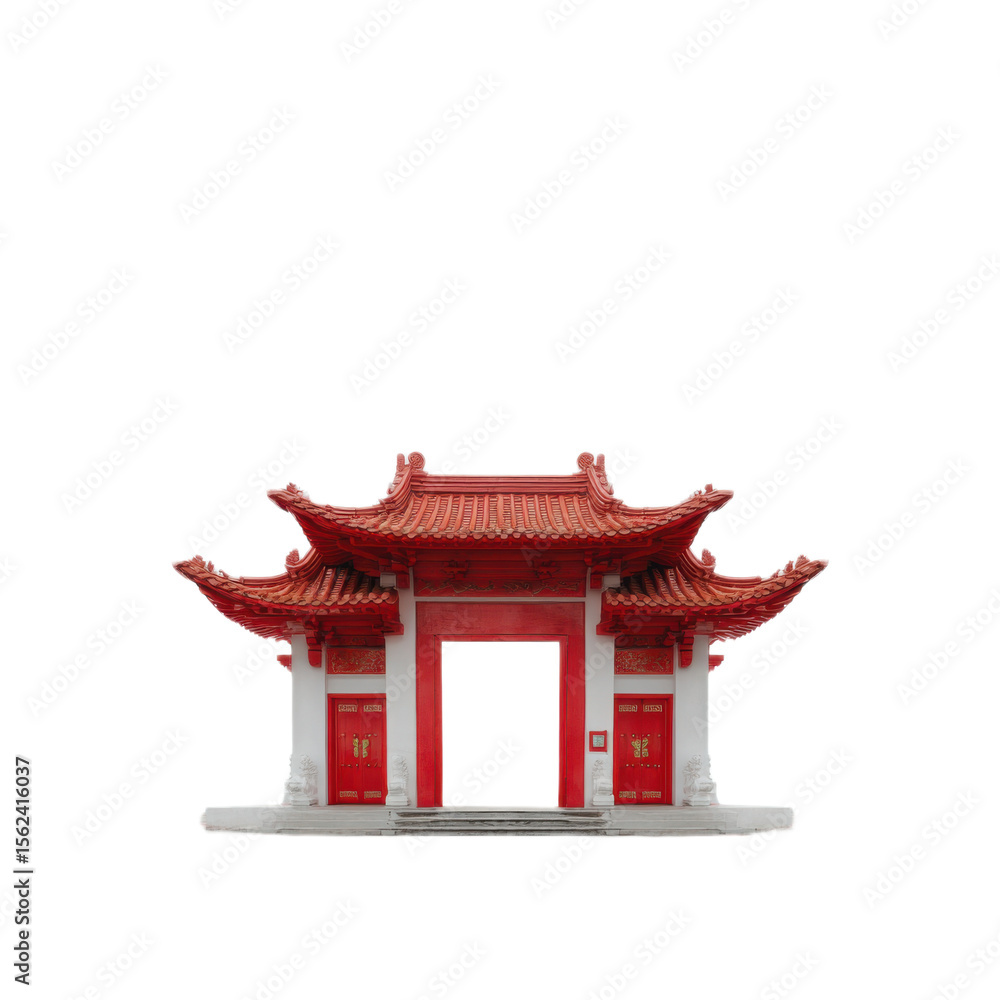 Fototapeta premium Red and white Chinese temple with a red door