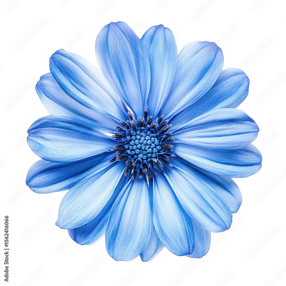 Fototapeta premium Vibrant blue flower isolated on white background showcasing delicate petals and intricate details of nature, blue flowerisolated on white background