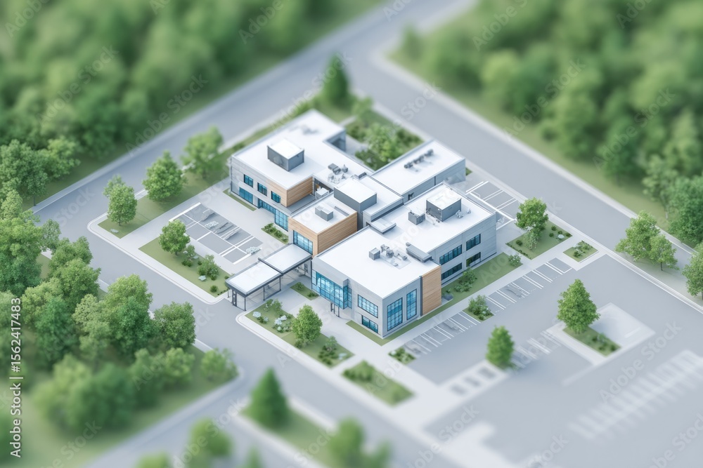 Fototapeta premium drone-view of mri and lab-suite hybrid facility from above in medical complex