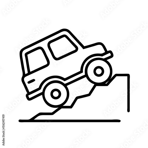 Off road vehicle adventure driving suv car climbing mountain hill extreme terrain outline icon vector