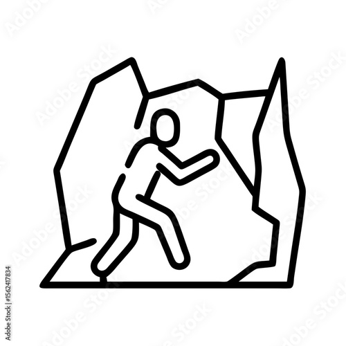Man exploring cave adventure vector icon illustration, spelunking and caving exploration design concept