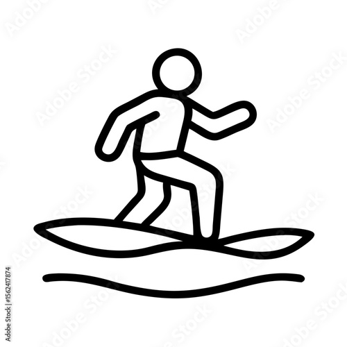 Surfing icon vector illustration, surfer riding wave, watersport activity, outline style for design