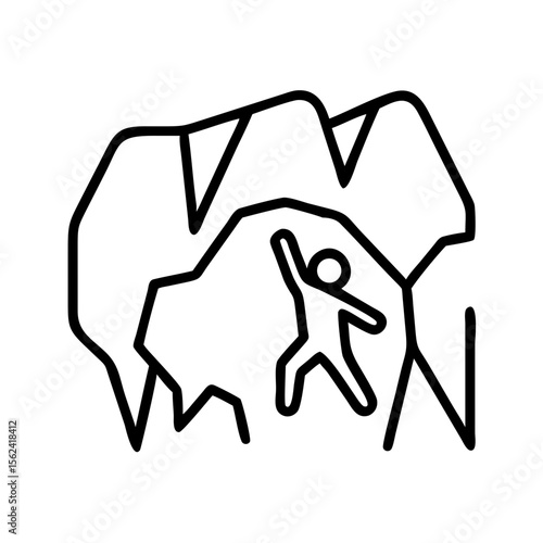 Cave exploring adventure outline vector, spelunking and rock climbing icon, extreme sport and recreation concept
