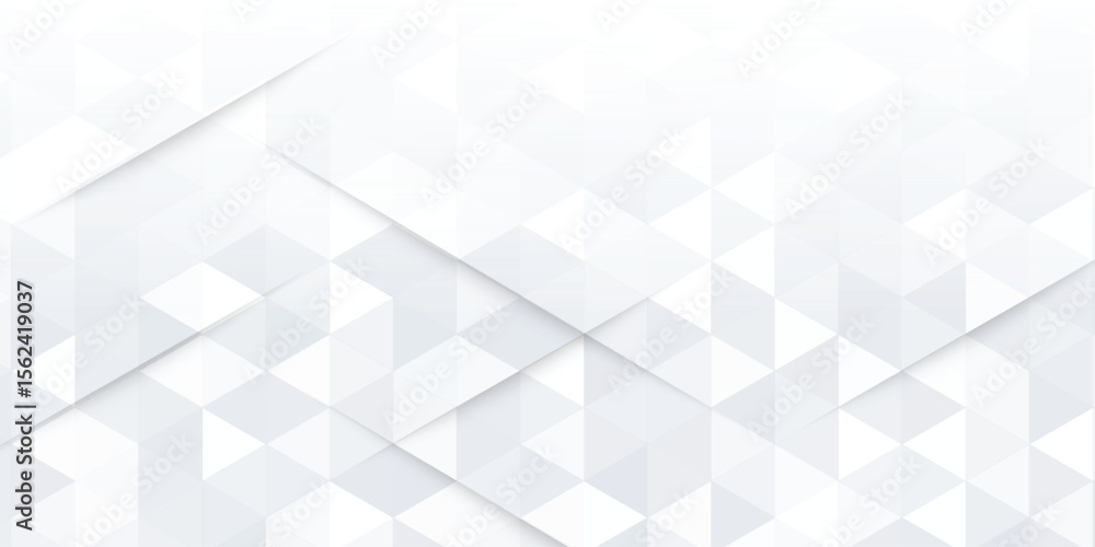Abstract 3d white background with shadow and hexagon patten. Triangle mosaic template for technology for banner, poster, web in futuristic and technology design. Vector illustration.