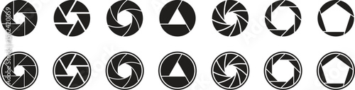 Lens aperture icon set. Camera shutter lens icon vector isolated on transparent background. Photo camera lens diaphragm and aperture focus, animated film video objective opening and zoom snap for app.