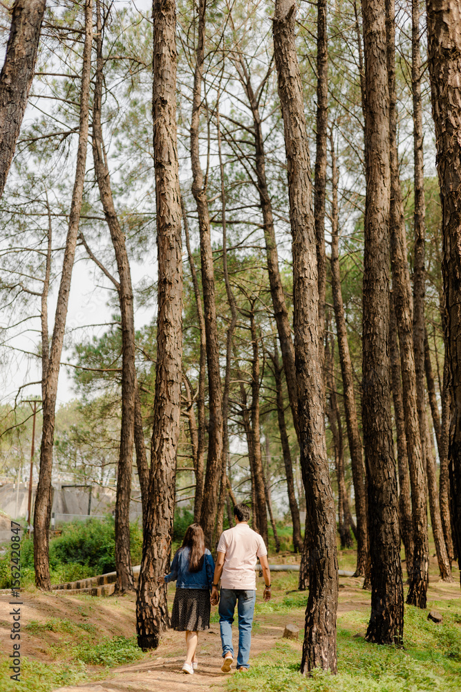 Fototapeta premium Couple Walking Through Tall Trees
