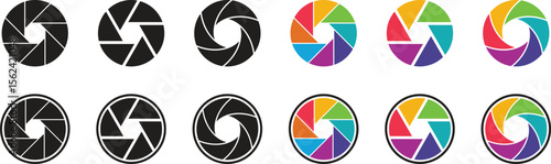 Lens aperture icon set. Camera shutter lens icon vector isolated on transparent background. Photo camera lens diaphragm and aperture focus, animated film video objective opening and zoom snap for app.
