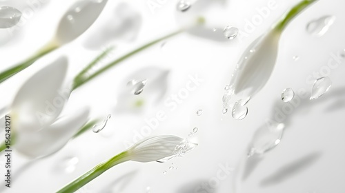 White flower buds with water droplets macro photography for spring floral background and wallpaper design use