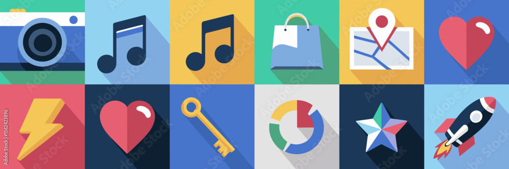 App icon sheet with consistent blue background – Suitable for technology branding, UI concept art, or presentation graphics App icon sheet with consistent blue background – Suitable for technology branding, UI concept art, or presentation graphics