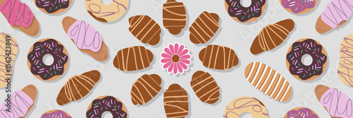 Circle of pastries with croissant flower center – Ideal for bakery ads, culinary blogs, or breakfast campaigns