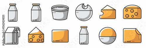 Minimalist dairy icons in grid on white – Perfect for app UI, nutrition guides, or modern recipe visuals
