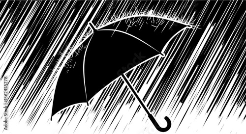 Side View Umbrella in Windstorm – Minimalist Mono Art
