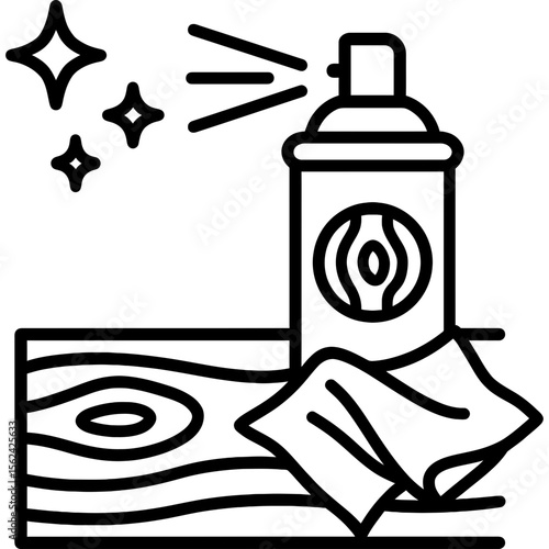 Furniture polish spray can with cloth outline icon vector