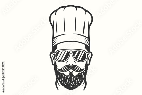 Line portrays a chef with a beard wearing sunglasses and a hat